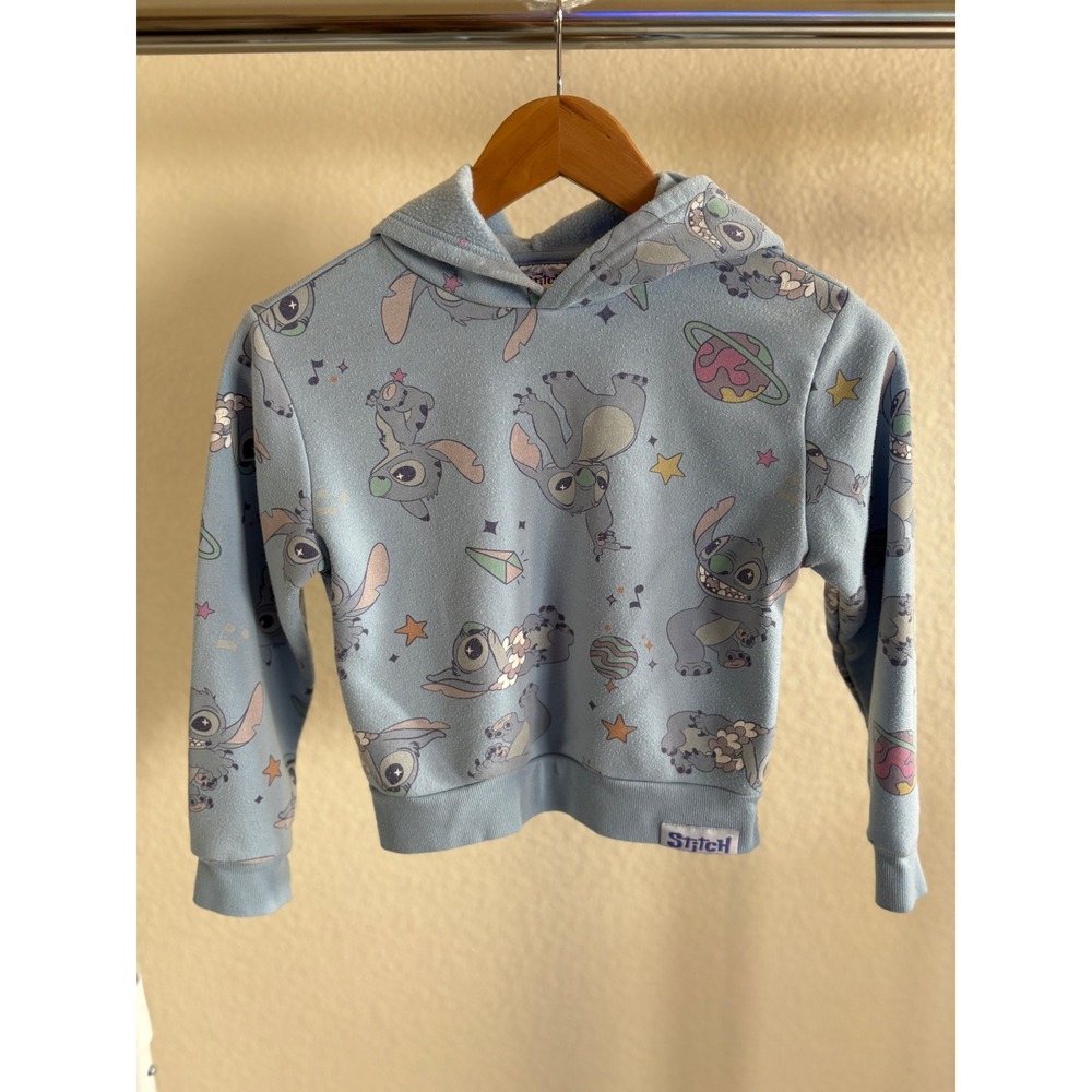 Disney Stitch Kids Blue Space All Over Print Fleece Pullover Hoodie Size M 8